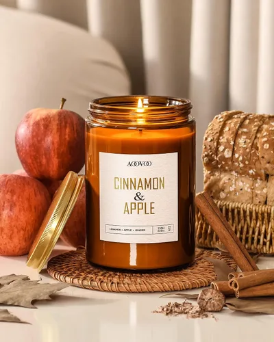 Vista 6 de AOOVOO Velas de canela de manzana, velas perfumadas de 22 onzas, vela de aromaterapia, vela de soja para el hogar perfumada