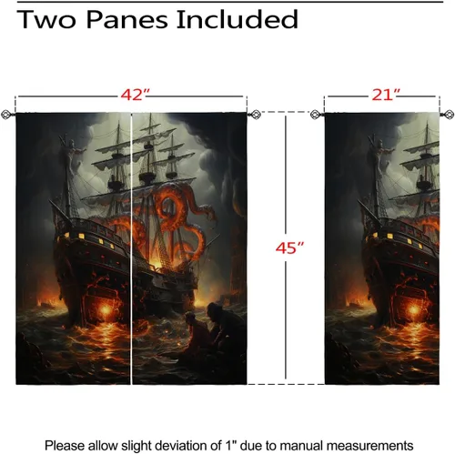Vista 3 de Cortinas opacas de pulpo náutico para niñas y niños, decoración del hogar, con ojales de animales piratas del océano Kraken, cortinas