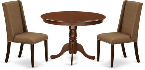 Vista 16 de East West Furniture HLFL3-LWH-01 Juego de mesa de comedor de 3 piezas contiene una mesa de cocina redonda con pedestal y 2 sillas de comedor Parson