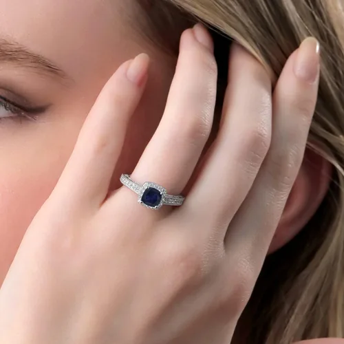 Vista 56 de Gem Stone King Anillo de compromiso de plata de ley 925 de 0.236 in con piedra natal y zafiro blanco creado con acento Anillo de compromiso