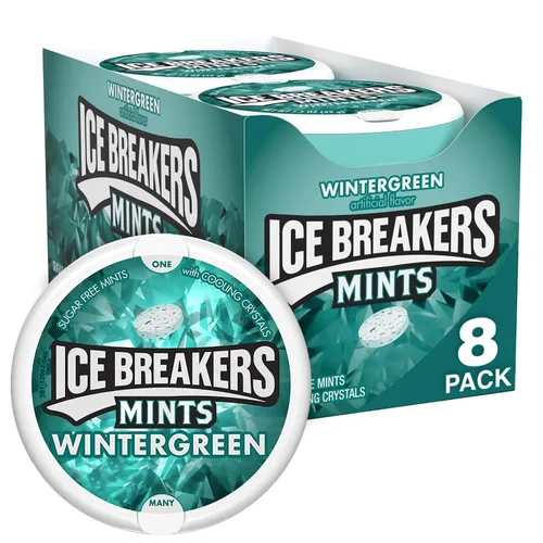 Vista 4 de ICE BREAKERS Duo Fruit Plus - Latas de mentas frescas sin azúcar de frambuesa (8 unidades) y Ice Breakers Wintergreen - Latas de mentas sin azúcar