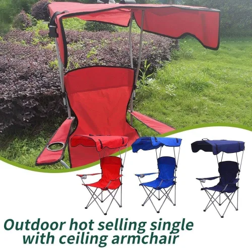 Vista 3 de Silla de camping plegable portátil con toldo ligero toldo para campamento (azul)