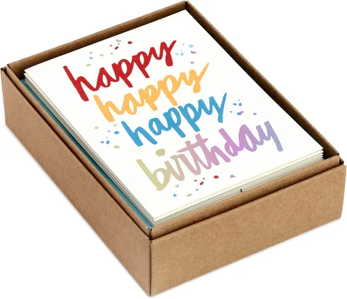 Vista 4 de Hallmark Surtido de tarjetas de cumpleaños, 24 tarjetas con sobres (letras arcoíris, el mejor día de la historia) y surtido de tarjetas