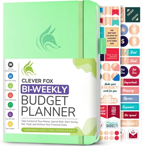 Vista 15 de Clever Fox Planificador de presupuesto bi semanal - Libro organizador financiero sin fecha - Rastreador de gastos, cuaderno de presupuestos y Negro