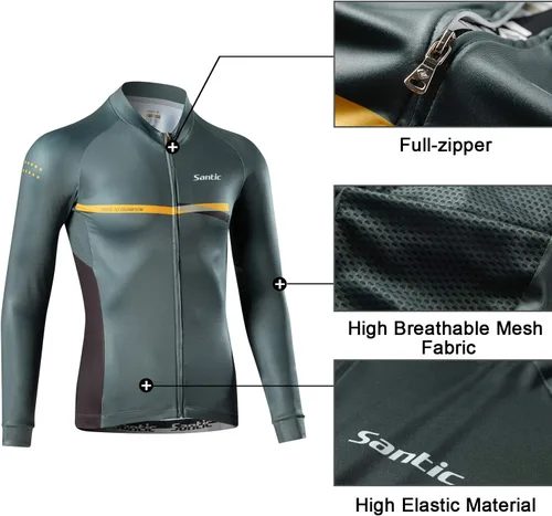 Vista 40 de Santic - Camiseta de ciclismo para hombre, manga larga, reflejante, cremallera completa, con bolsillos