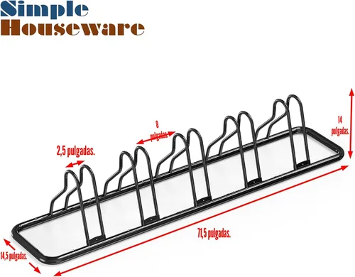 Vista 9 de Simple Houseware - Soporte de almacenamiento ajustable para 5 bicicletas, aparcamiento para suelo, color negro