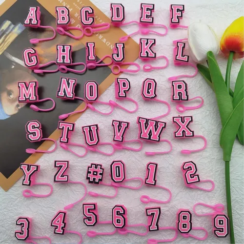 Vista 7 de Haundry 4 tapas de popote para copa Stanley de 30 onzas, 40 onzas, inicial, con 2 dijes de letras, accesorios para dije de identificación con nombre