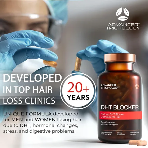 Vista 3 de DHT Blocker - Suplemento para el crecimiento del cabello para adelgazamiento genético para hombres y mujeres Aprobado* por la Asociación Americana