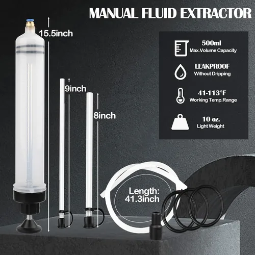 Vista 2 de Extractor de fluidos Jeringa de aceite multiusos con 500 CC, bomba de succión de aceite con manguera de goma larga, bomba de jeringa de fluido