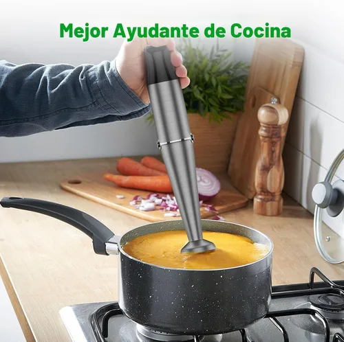 Vista 7 de Batidora de inmersión de mano con cable turelar, juego de licuadoras de mano de 1100W, disparador de velocidad variable 5 en 1 con palillo Negro