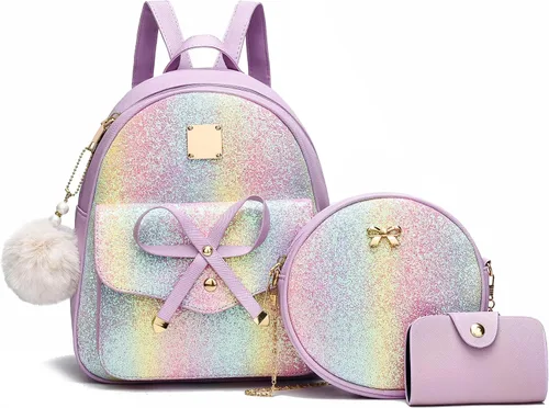 Vista 16 de I IHAYNER Mochila de cuero de moda de 3 piezas con lazo para niñas, mochila, bolso para mujer, mochila para damas, bolsa de hombro Beige
