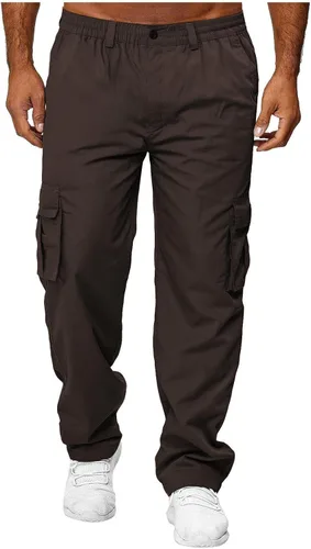 Vista 2 de Pantalones cargo para hombre con bolsillos, pantalones deportivos de algodón para senderismo, casuales, atléticos, deportivos, para exteriores