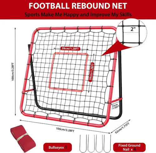 Vista 4 de Red de rebote de fútbol 2 en 1 – Entrenador de rebote de 6 x 4.6 pies y 6 x 1.4 pies para práctica en solitario y en equipo, práctica de red