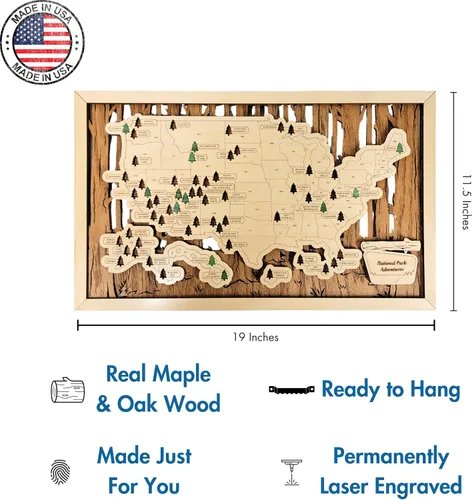 Vista 11 de Mapa Personalizado de Madera de Parques Nacionales con Chinchetas Rastreador de Viajes - Regalos de Mapa de Parques Nacionales Hechos en EE.UU.