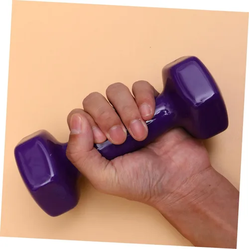 Vista 7 de PRETYZOOM 2 mancuernas antideslizantes de hierro fundido de plástico morado para hombres y mujeres, entrenamiento de fuerza, equipo de gimnasio