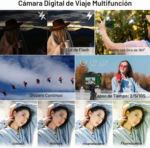 Vista 7 de Cámara digital de 75 MP, cámara de vlogging WiFi 4K con pantalla abatible de 180° de 3.0 pulgadas, cámara compacta de enfoque automático de 16X