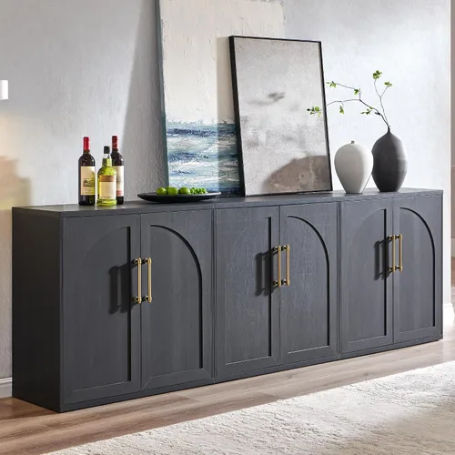 Vista 8 de ACCOHOHO - Aparador de puerta arqueada, color negro Modular, Multi-Compartment Storage, Adjustable Shelf, Soft Close Hinges, Freestanding, for