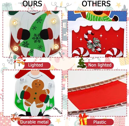 Vista 6 de Afirst Estacas de Navidad de Jardín de Metal, Adornos Navideños al Aire Libre, Gnomos de Jardín Sosteniendo Árbol de Jengibre, Luz de Regalo