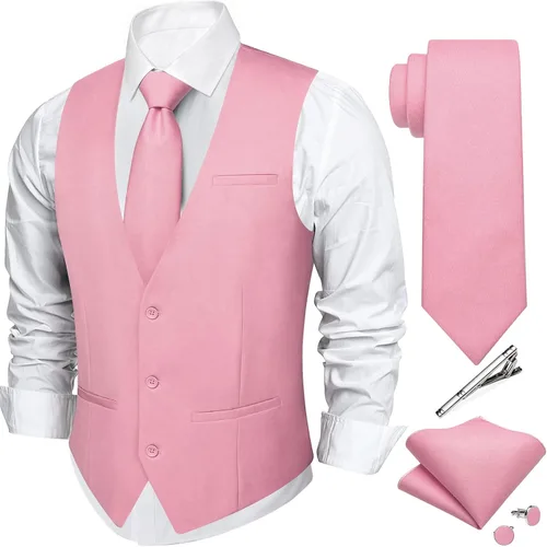 Vista 17 de DiBanGu Mens Vest Tie Set 5PCS Formal Dress Waistcoat Light Grey