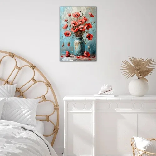Vista 3 de Hzddty Lienzo de flores rojas de amapola para pared, pintura floral abstracta para paredes, imágenes de flores con estampado floral, decoración