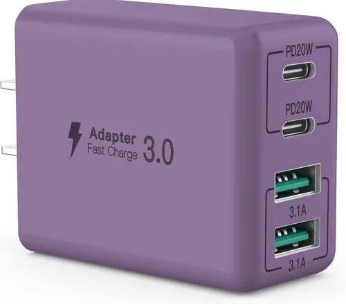 Vista 16 de Cargador de pared USB C, bloque cargador USB C de 4 puertos de 40W, bloque de carga rápida puerto dual PD+QC enchufe de pared multipuerto tipo C