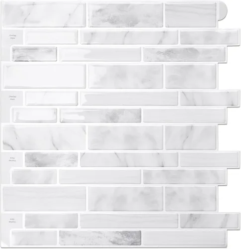 Vista 8 de Vamos Tile 10 azulejos autoadhesivos en lámina para loseta en muro, 12 x 12 pulgadas, diseño de color claro, para loseta en muro de cocina y baño