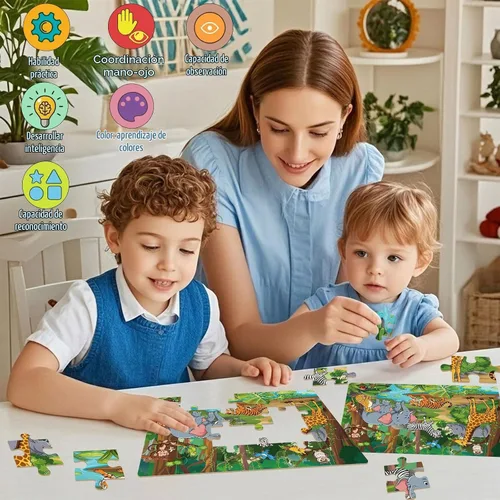 Vista 4 de Rompecabezas para niños de 3 a 5 años, juego de 4 paquetes con 24 piezas Mashup de animales