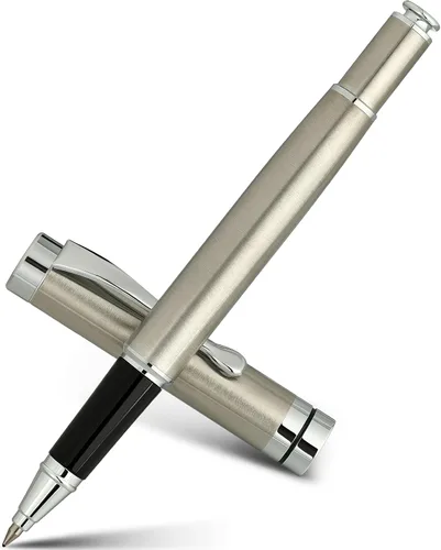 Vista 10 de BEILUNER - Bolígrafos personalizados de alta calidad, impresionante bolígrafo de metal cromado de plata brillante con borde dorado, elegante set
