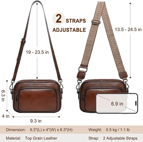 Vista 4 de COOLCY Bolsos cruzados de cuero genuino para mujer, bolsos pequeños y bolsos de mano, bolso vintage para mujer, bolso de hombro con 2 estilos