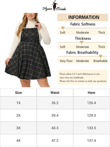 Vista 6 de Agnes Orinda Vestido de mujer de talla grande, casual, estampado a cuadros, con tirantes ajustables