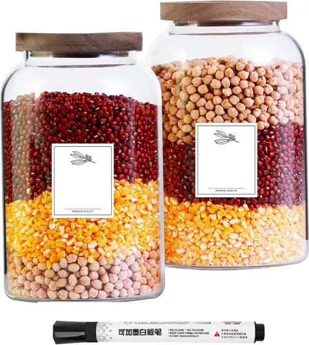 Vista 9 de 2 bolsas de tarros de almacenamiento de vidrio cubiertos de bambú para alimentos secos