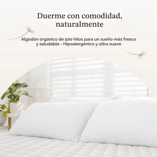 Vista 9 de Protector de colchón 100% algodón orgánico – Protector superior acolchado de lujo para colchón suave y transpirable lavable a máquina – Comercio