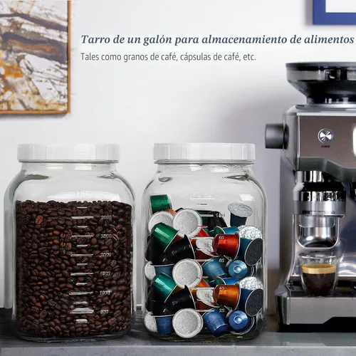 Vista 7 de Paquete de 2 tarros de vidrio transparente de boca ancha de 1 galón con tapa, tapa de rosca hermética resistente con junta de silicona - tarro Mason