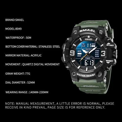 Vista 6 de SMAEL 8049 reloj deportivo impermeable hombres reloj digital relojes digitales para hombre