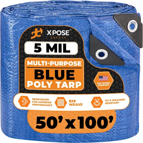Vista 22 de Xpose Safety - Lona de polietileno ligera azul – Funda protectora multiusos, paño de goteo – duradero, impermeable, resistente a la intemperie