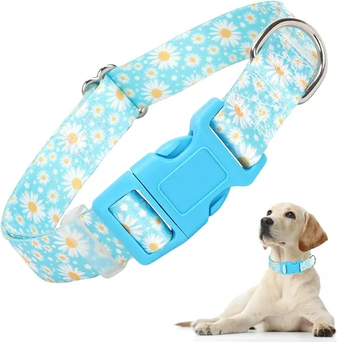 Vista 15 de Lindo collar de perro con patrones de flores verdes para perros machos y hembras, collares ajustables y cómodos para perros XS, pequeños, medianos