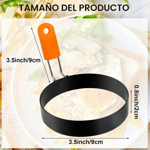 Vista 2 de Anillos para huevos de 3.5 pulgadas, paquete de 4 con mango de silicona