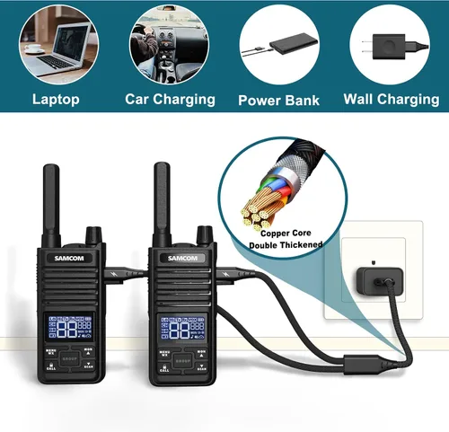 Vista 2 de SAMCOM Walkie Talkies GMRS de largo alcance con micrófono de altavoz USB-C, paquete de 4, radios bidireccionales de mano GMRS de largo alcance