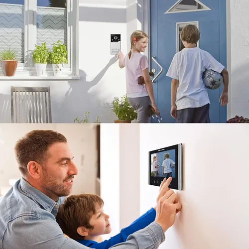 Vista 4 de Sistema de intercomunicador con vídeo con cable, timbre de puerta de vídeo de 17,78 cm con visión nocturna IR, soporte de desbloqueo remoto