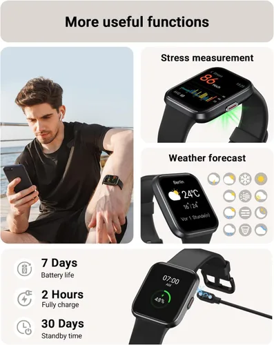 Vista 6 de Tensky Reloj inteligente para hombres/mujeres, Android, iPhone/Samsung, Alexa integrado, pantalla táctil de 1.8 pulgadas, rastreador de actividad