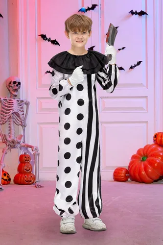 Vista 5 de BesserBay Halloween Kids Scary Killer Clown White Costume 5-14 Years