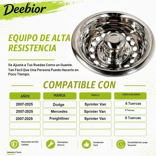 Vista 5 de 4pcs 16" pulido 304 simuladores de rueda de acero inoxidable para Sprinter Van