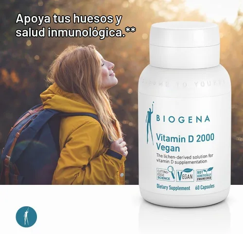 Vista 4 de Biogena Vitamina D 2000 Fórmula vegana – Suplemento de vitamina D3 solar para absorción de calcio, apoyo inmunológico – 60 cápsulas**