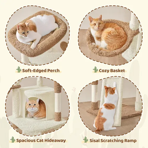 Vista 4 de Yaheetech Árbol de Cactus para Gatos, Torre de Gato de 42 Pulgadas para Gatos de Interior, Condominio para Gatitos de Múltiples Niveles con Poste