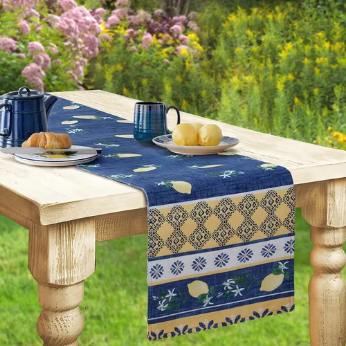 Vista 9 de Home Bargains Plus Servilletas cuadradas de tela, juego de 8 servilletas, jardín de limón azul, para interiores y exteriores, resistentes a