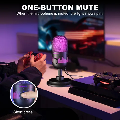Vista 4 de Aokeo - Micrófono USB para juegos, micrófono de condensador para PC/MAC/PS4/PS5/Teléfono - Micrófono cardioide con iluminación RGB