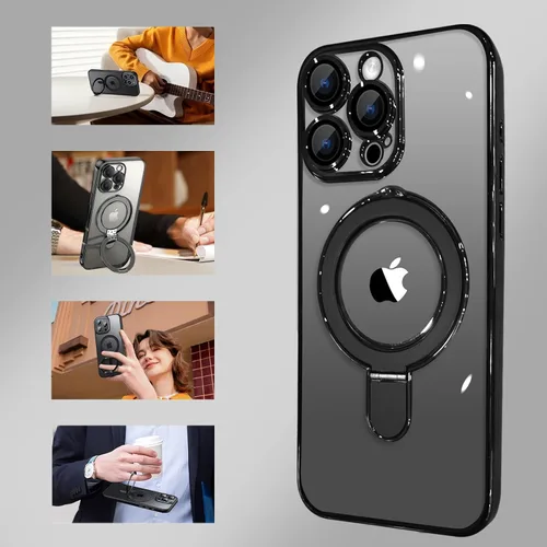 Vista 8 de Funda magnética para iPhone 14 Pro con soporte invisible, protector de lente de cámara integrado, a prueba de golpes