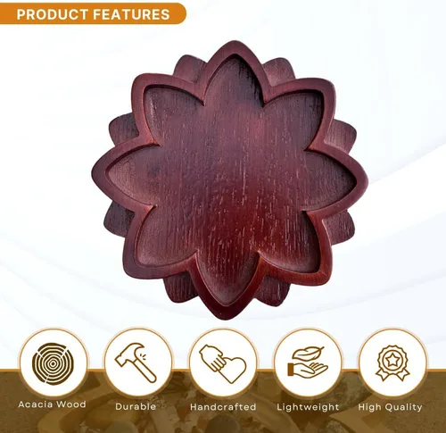 Vista 2 de Bandeja de cristal de loto de madera para piedras, muestra tus cristales y piedras curativas, soporte de cristal para exhibición de rocas, cuenco