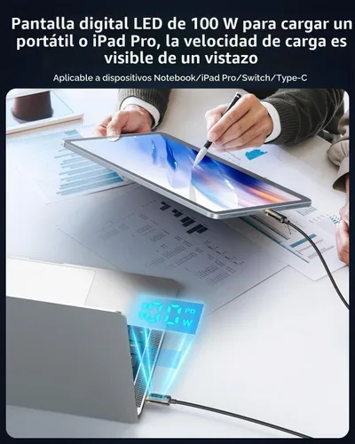 Vista 2 de mcdodo Cable de carga USB C a USB C, cable de datos transparente, PD de 100 W, cargador digital, apagado automático, protección de doble núcleo