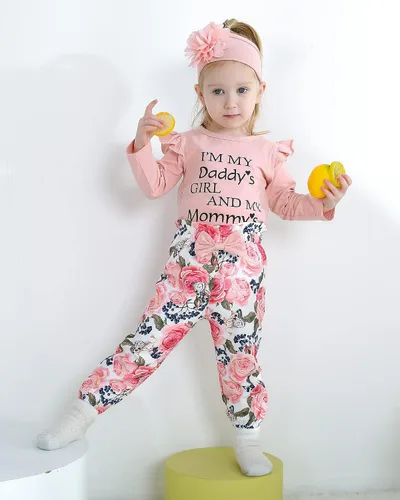 Vista 2 de Ropa para bebé recién nacida, con volantes, mameluco de algodón floral, conjunto de pantalones de algodón para niñas